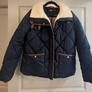 Ralph Lauren Faux Leather Trim Puffer Jacket